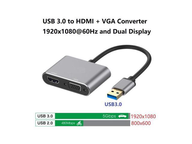 BUCIER 2 in 1 USB 3.0 to HDMI VGA Adapter 1080P, Built-in Driver, Support HDMI VGA Sync Output for Windows 10 / 8 / 7 Only, NOT Mac OS / Linux /...