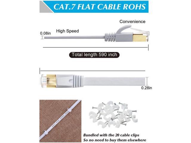 BUCIER Cat7 Flat Ethernet Cable, 50 Ft 10 Gigabit High Speed Solid Computer Network Cord with Snagless Rj45 Connectors for...