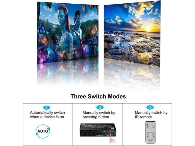 BUCIER HDMI Switch Audio Extractor, HDMI Switch Splitter 2 Inputs 1 Output with Remote 4K@60hz, 2-Port HDMI2.0b Switcher Box with Optical Toslink...