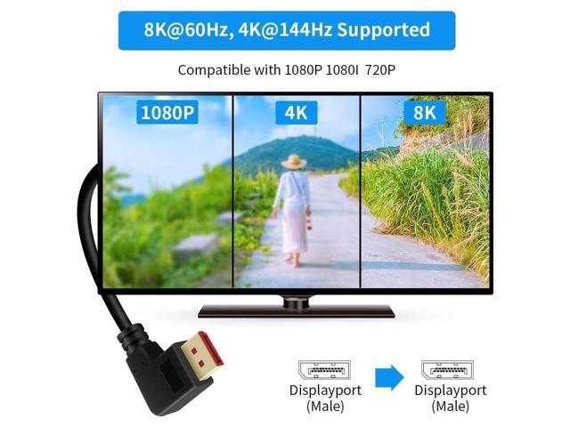 BUCIER Right Angle Displayport 1.4 Cable Left Angled Displayport Cable, 90-Degree Angled Displayport Cable V1.4 6FT/1.8M up to 8K/60Hz, 4K/144Hz...