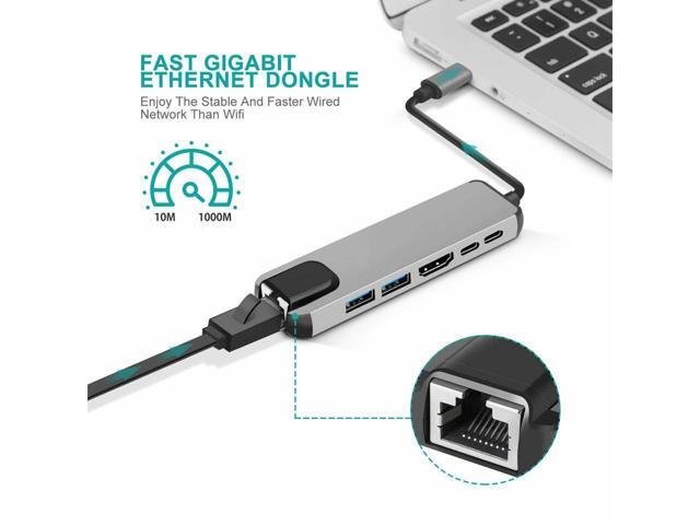 BUCIER USB Type C Hub Adapter Dock with 4K HDMI PD RJ45 Ethernet Lan Charge for MacBook