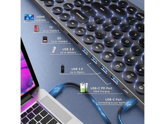 BUCIER USB C Hub Wired Keyboard with Number Pad for Mac, 9 in 1 USB C Docking Station with 4K HDMI, 4 USB Ports, 100W PD, SD/TF Cards Reader,...
