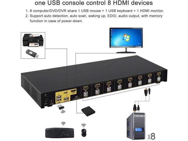 BUCIER CKLau 4Kx2K 8 Port HDMI KVM Switch with Cables and USB 2.0 Hub, Rack Mount KVM Switch Supports Keyboard Mouse Switching for Windows, Linux,...