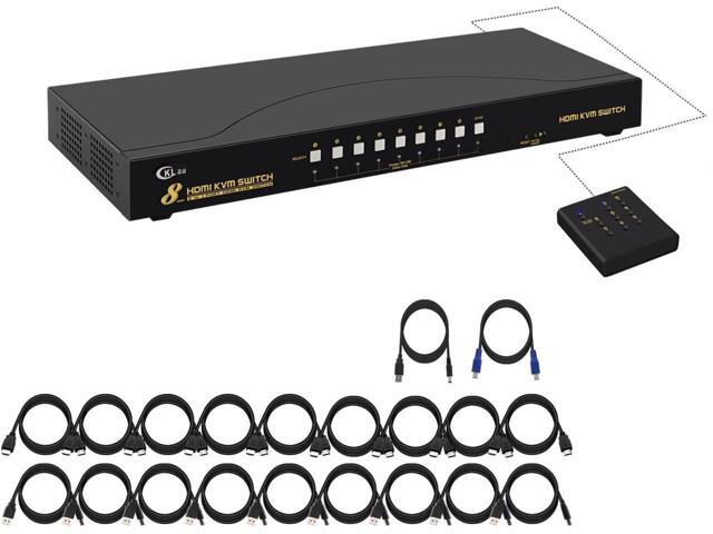 BUCIER CKLau 4Kx2K 8 Port HDMI KVM Switch with Cables and USB 2.0 Hub, Rack Mount KVM Switch Supports Keyboard Mouse Switching for Windows, Linux,...