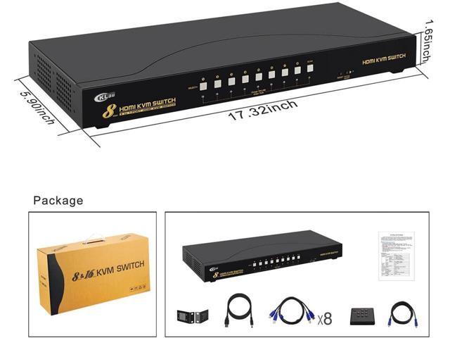 BUCIER CKLau 4Kx2K 8 Port HDMI KVM Switch with Cables and USB 2.0 Hub, Rack Mount KVM Switch Supports Keyboard Mouse Switching for Windows, Linux,...