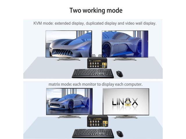CKLau USB 3.0 Matrix Displayport 1.2 KVM Switch Dual Monitor for 4 Computers 2 Monitors with Audio and Cables Support Simulation EDID, HDR 10