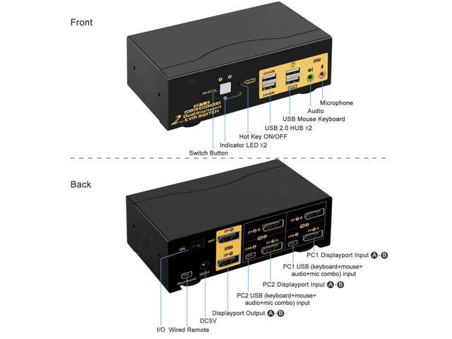 2 Port Dual Monitor Displayport KVM Switch, DP KVM Switch with Audio, with USB 2.0 Hub and Cables Support Hotkey Switching Resolution Up to...