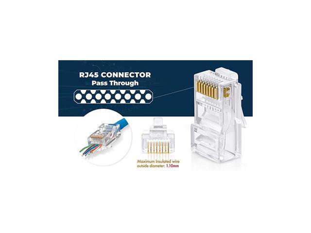 BUCIER RJ45 Cat6 Pass Through Connectors - Pack of 100 Modular Plug for Solid or Stranded UTP Network Cable