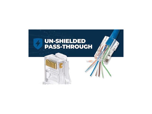 BUCIER RJ45 Cat6 Pass Through Connectors - Pack of 100 Modular Plug for Solid or Stranded UTP Network Cable