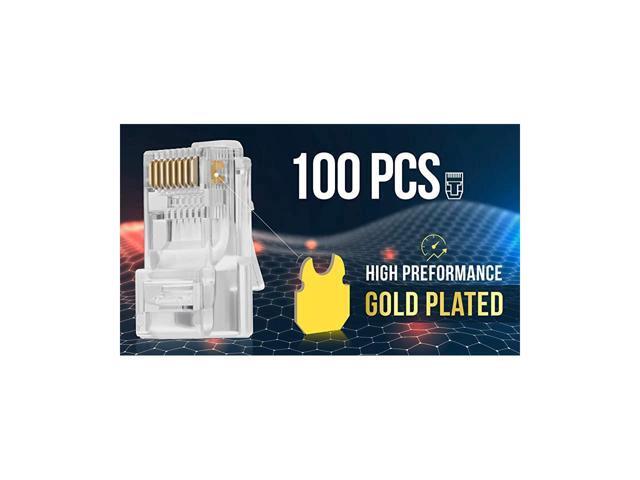 BUCIER RJ45 Cat6 Pass Through Connectors - Pack of 100 Modular Plug for Solid or Stranded UTP Network Cable