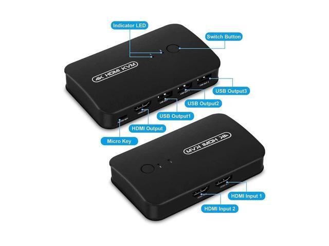 BUCIER HDMI USB KVM Switch Selector for 2 Computers Share Keyboard Mouse Printer and One HD 4K Monitor, 2 KVM Cables Included