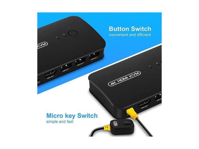 BUCIER HDMI USB KVM Switch Selector for 2 Computers Share Keyboard Mouse Printer and One HD 4K Monitor, 2 KVM Cables Included