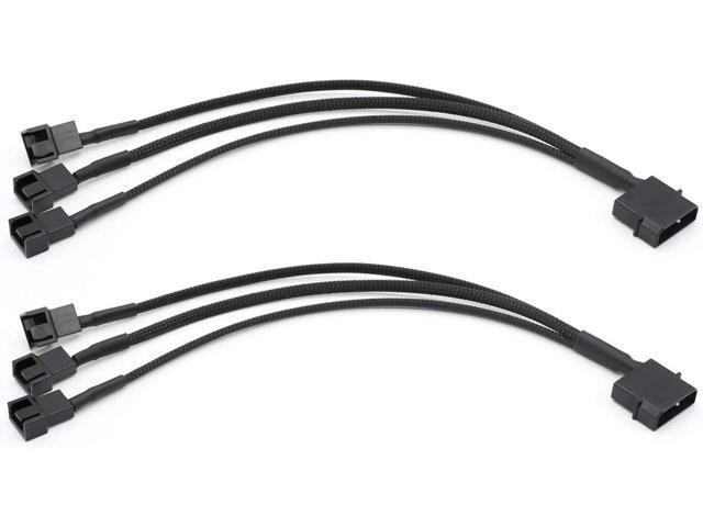 BUCIER 2 Pack Molex to 3 x 3 Pin or 4 Pin Computer PC Case Fan Power Splitter Adapter Cable, 10 inch