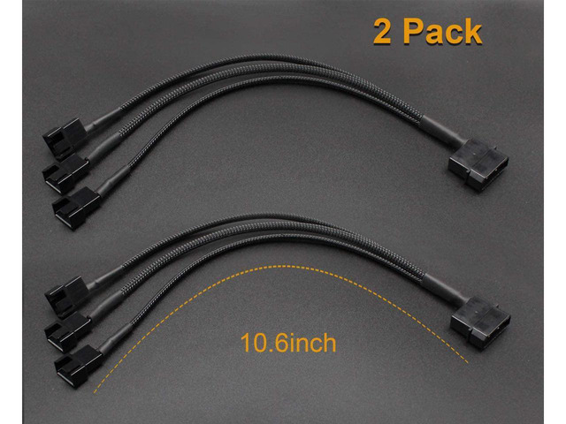 BUCIER 2 Pack Molex to 3 x 3 Pin or 4 Pin Computer PC Case Fan Power Splitter Adapter Cable, 10 inch