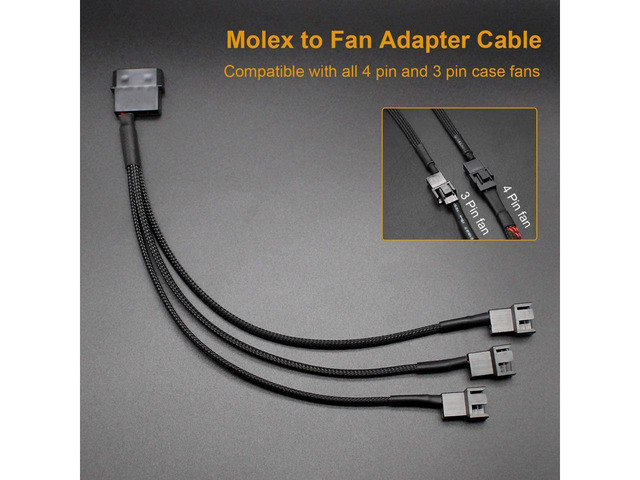 BUCIER 2 Pack Molex to 3 x 3 Pin or 4 Pin Computer PC Case Fan Power Splitter Adapter Cable, 10 inch