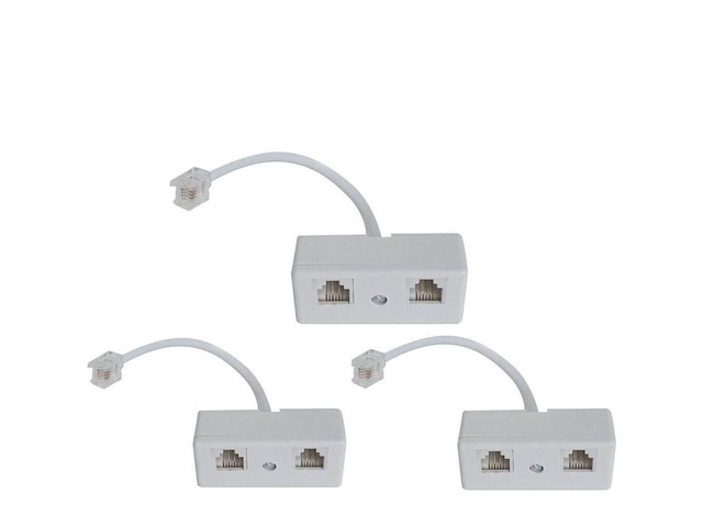 BUCIER [RJ11 Telephone Adapter] 3PCS 2-Way RJ11 6P4C Telephone Plug to RJ11 6P4C Socket Adapter and Splitter for Landline Telephone