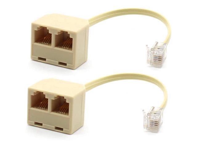 BUCIER RJ11 Male to Dual Female 6P4C Splitter Connector Telephone Adapter Plug Cord Cable Male to 2 Female Converter Separator Cord for Landline (2...