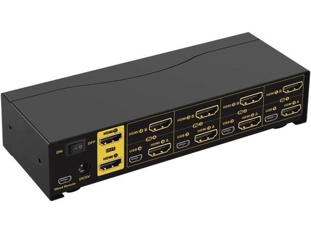 BUCIER HDMI KVM Switch 4 Port Dual Monitor 4K 60Hz, 4x2 PC Monitor Keyboard Mouse Selector with Audio and 2 USB 2.0 HUB