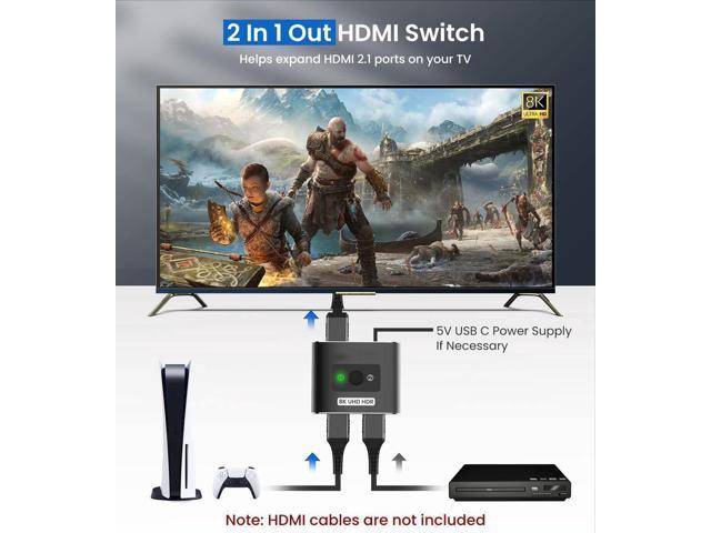 BUCIER HDMI 2.1 Switch 8K HDMI Switcher, 4K 120hz HDR Aluminum Bi-Directional Switch Splitter 2 in 1 Out or 1 in 2 Out, Support High Speed 48Gbps...