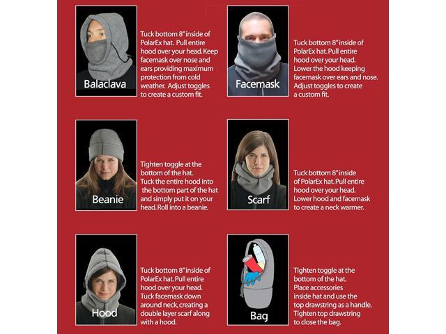 PolarEx 6-in-1 Fleece Hood - Versatile Grey Winter Accessory