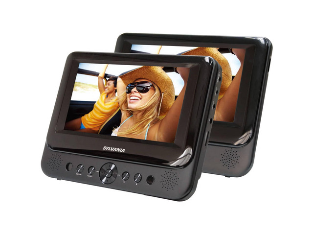 Sylvania 7 Inch Dual Screen Portable DVD Player - Twin LCD Displays, DVD/CD/MP3 Playback, Built-In Stereo Speakers, AV Cable, Car Headrest...