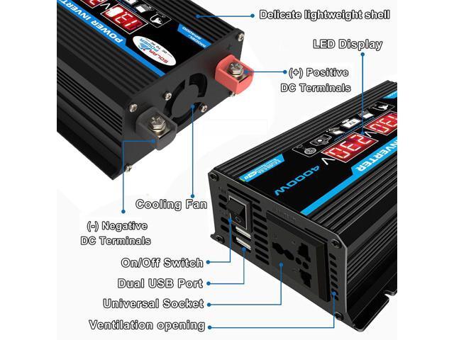 4000W(actual power 300W) 12V to 110V LED Car Power Inverter Converter Charger Adapter Dual USB Voltage Transformer Modified Sine Wave