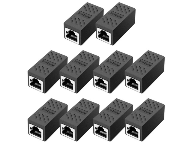 RJ45 Coupler, in Line Coupler Cat7/Cat6/Cat5E Ethernet Cable Extender Adapter Female to Female (10 Pack Black)