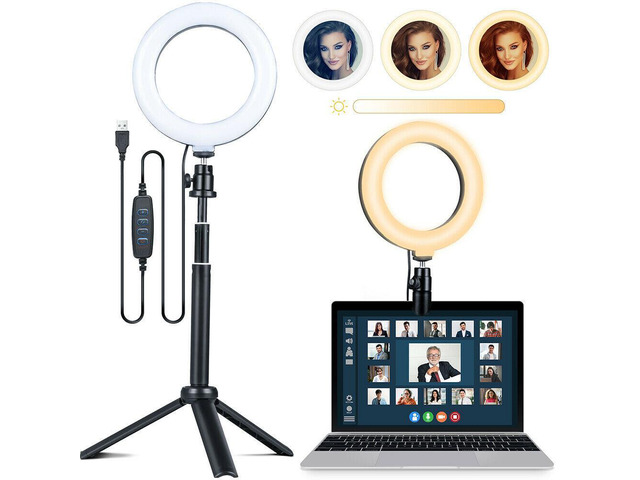 2 in1 USB 6' LED Ring Light Lamp + Tripod Stand for Photo Lighting Live Vlog