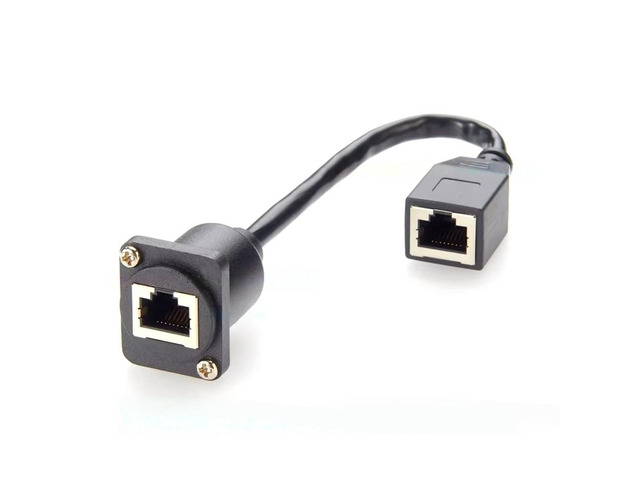 Generic D Type RJ45 8P8C Female to Female Extension Cable 1Gbps Chassis Flange Panel Mount RJ45 Cat5e Ethernet LAN Network Cable