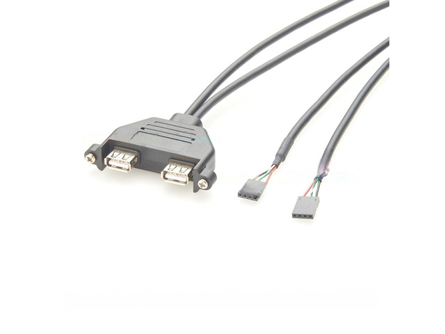 Generic Screw Panel Mount Dual Port USB 2.0 Low Profile Slot Plate Adapter Cable USB A Female to IDC 4 Pin Female Motherboard USB Cable
