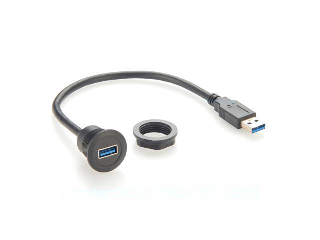 Generic USB 3.0 A Male to Female Extension Cable Flush Panel Mount 5Gbps USB Type A Feed Through Bulkhead Extender Cord for Car Truck