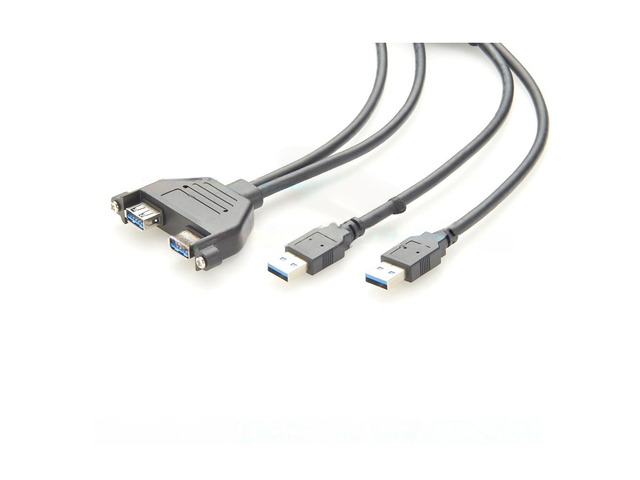 Generic Dual Ports USB 3.0 Screw Panel Mount Extension Cable Type A Male to Female Flange Chassis Cable 5Gbps Data Transfer for Car
