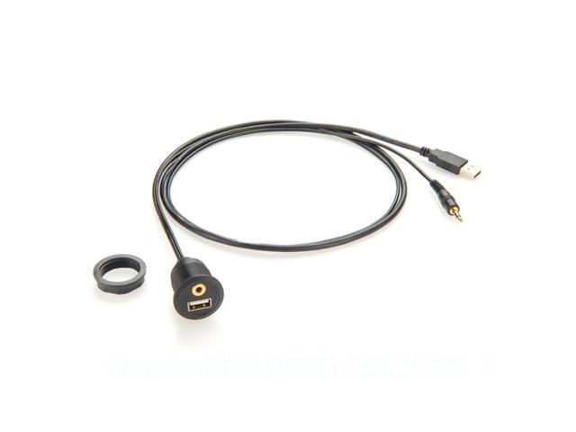 Generic USB & 3.5mm Male to USB & 3.5mm Female Flush Mount Panel Mount Extension AUX Cable Round Panel Mount 3.5mm & USB 2.0 Jack Cable
