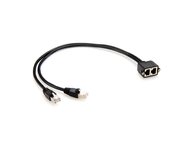Generic Dual Ports RJ45 Cat5e Male to Female Extension Cable Combined RJ45 8P8C LAN Ethernet Network Screw Panel Flange Chassis Cable