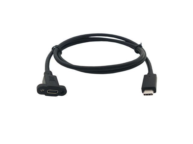 Generic 1PCS 1M USB-C USB 3.1 Male Connector To Type-c USB 3.1 Female Extension Cable 17mm With screws Panel Mount Hole