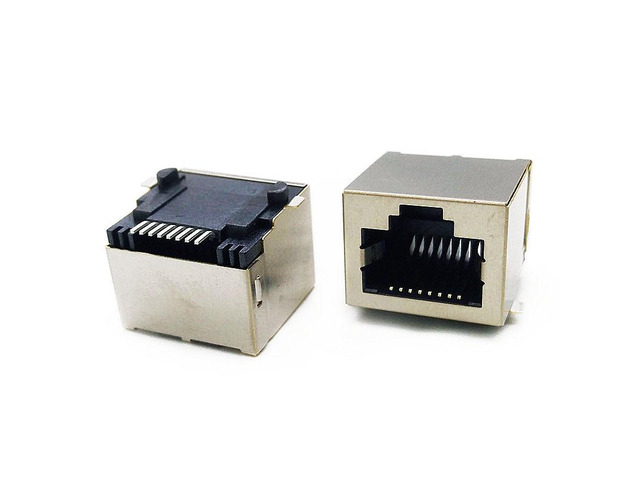 Generic 50PCS RJ45 Connector 8P8C Network Port Patch type With Shield Shell 90 Degrees SMT Half Moon Plastic Foot Outer Stick Foot Mount
