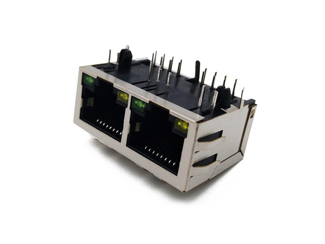 Generic 10PCS RJ45 connector 1x2 Network port 8P8C socket 2 Ports with shielded with LED With Shrapnel 59 modular Jack