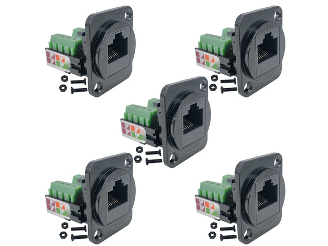 Generic 5PCS RJ45 Female Panel Mount Screw Terminal Adapter, D-Type RJ45 8P8C Female to 8pin Terminal