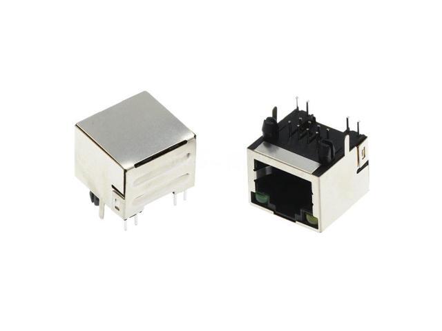 Generic 5Pcs 8P8C RJ45 PCB Panel Mount Connector Yellow Green LED Light Single Female Jack Terminal for Ethernet Network 15.5MM