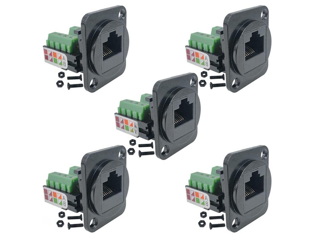 Generic GO-5PCS RJ45 Female Panel Mount Screw Terminal Adapter, D-Type RJ45 8P8C Female To 8Pin Terminal Easy Install