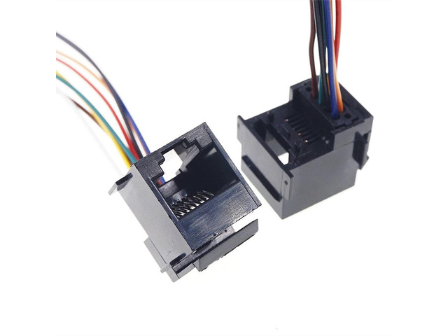 Generic 2 pcs 648-8P8C RJ45 Modular Connector 648 8P8C Socket Female Crimp Wire 8 Cores 15 cm Length Black Insulator Network Connector