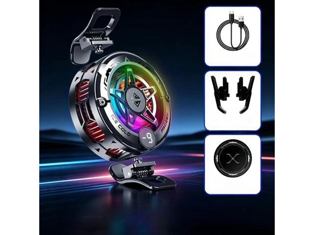 New Semiconductor Phone Cooler, Dual Turbine Digital Display Magnetic Back Clip Cell Phone Cooling Fan for Live Streaming Gaming