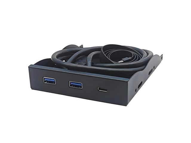 USB Front Panel for PC, 2 Port USB 3.0 + 1 Port Type-C + Headset Audio Hub Adapter, USB 3.2 Gen1 5Gbps, for 3.5/5.25 Inch Floppy / Optical Drive Bay
