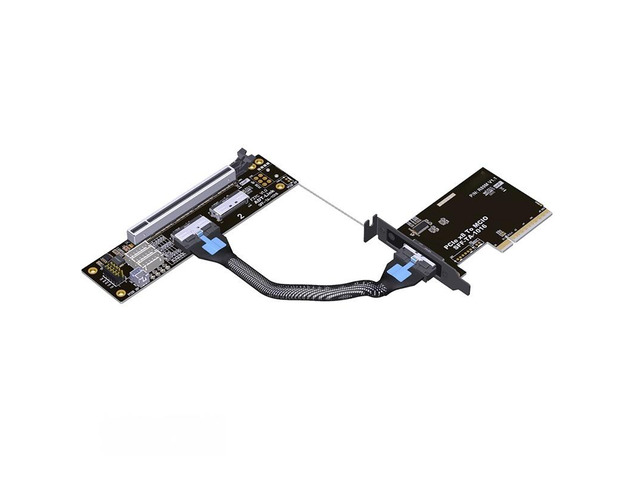 PCIe 4.0 x16 MCIO Graphics Card Split Extension Cable, Support 1 to 2 Gen4 PCIe x16 to x8+x8 Bifurcation Adapter Riser Card