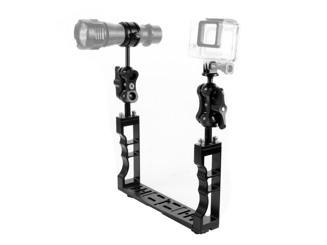 Upgrade Grip Dual Handheld Holder, Diving Cage Underwater Housing Bracket Frame Kit, with Ball Head Adapter & Butterfly Clip