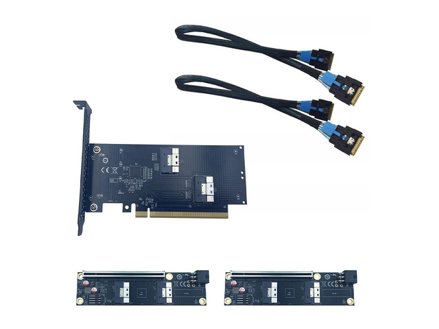 2-Port PCIe 4.0 x16 to SFF-8654 Adapter Card, for Graphics Card / GPU, Riser Card for ATX