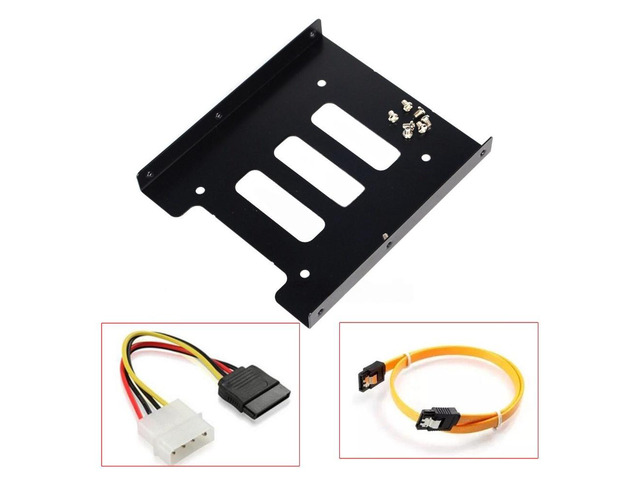 Generic For 2.5 to 3.5 SSD HDD Metal Mounting Bracket Adapter Hard Drive Holder with SATA & Power 4pin Cable for PC SSD