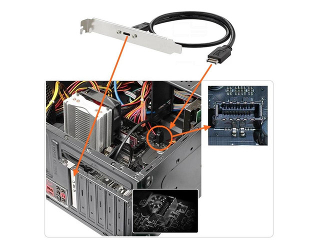 Generic Motherboard expansion cable connector, expansion cable with mounting screws, USB 3.1 E-type to USB-C type front board head