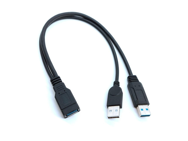 Generic 0.3M Cable USB 3.0 Female to Dual USB Male With Extra Power Data Y Extension Cable for 2.5'