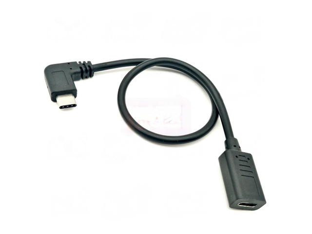 Generic 0.25 Meters Type-C USB 3.1 Male to USB-C Female 90 degree Extension Data Cable Extender Cord Reversible Design